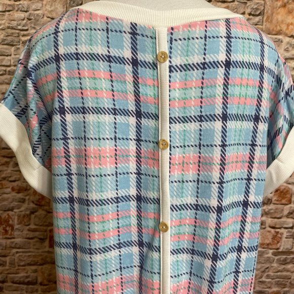 NWT Pink and Blue Plaid Short Sleeve Top - Picture 3 of 7